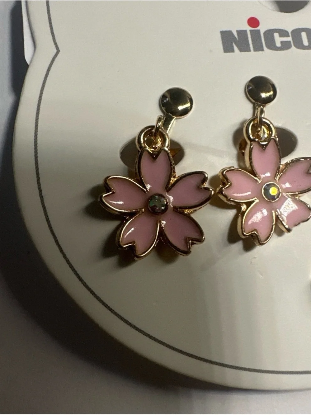 Nicole Kids Pink and Green Flower Dangle clip on earrings Earrings Set